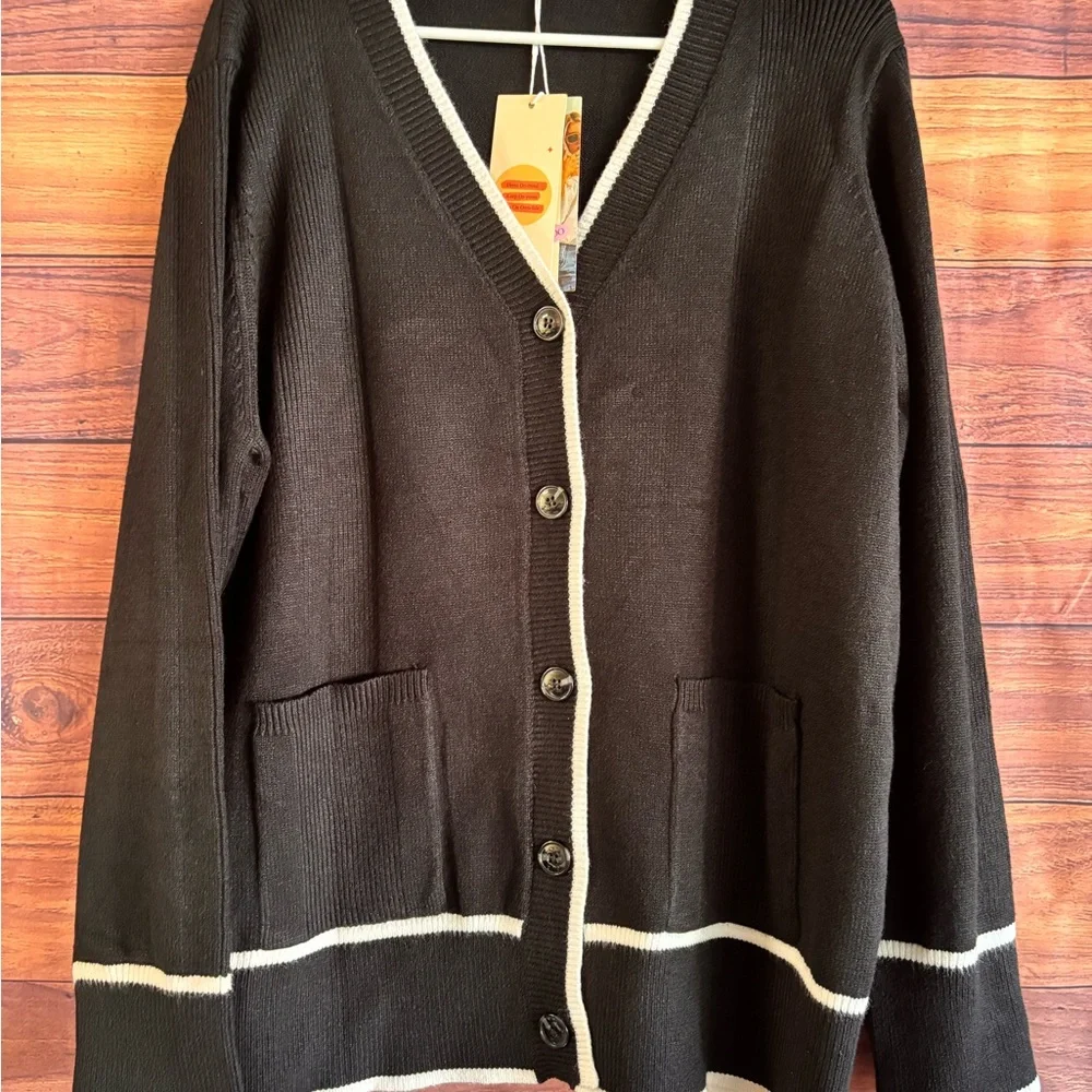 NWT Black Cardigan with White Accents - Picture 6 of 6